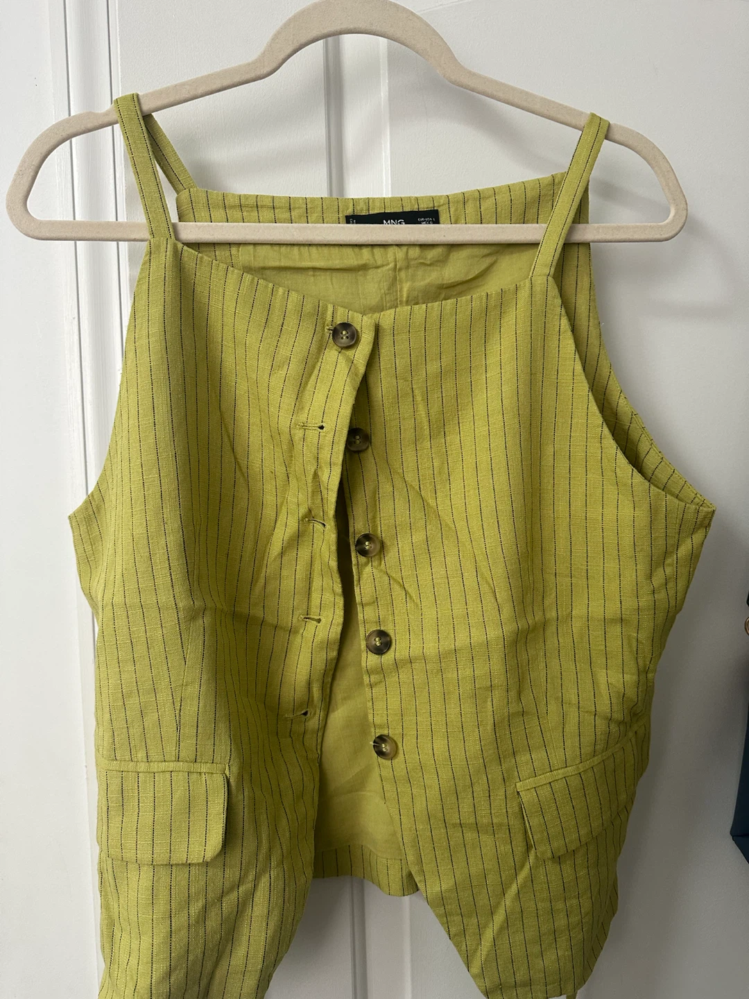 Mango Striped Linen Blend Vest - Green