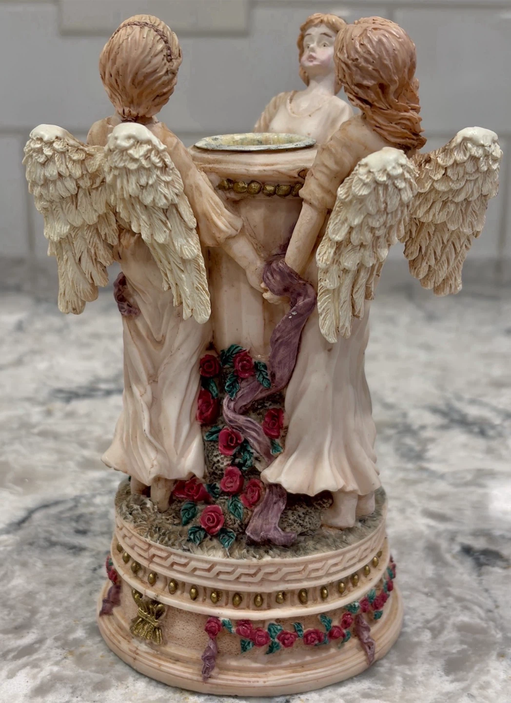 Vintage 3 Angel Resin Candle Holder – Cherub Figurine - photo 2