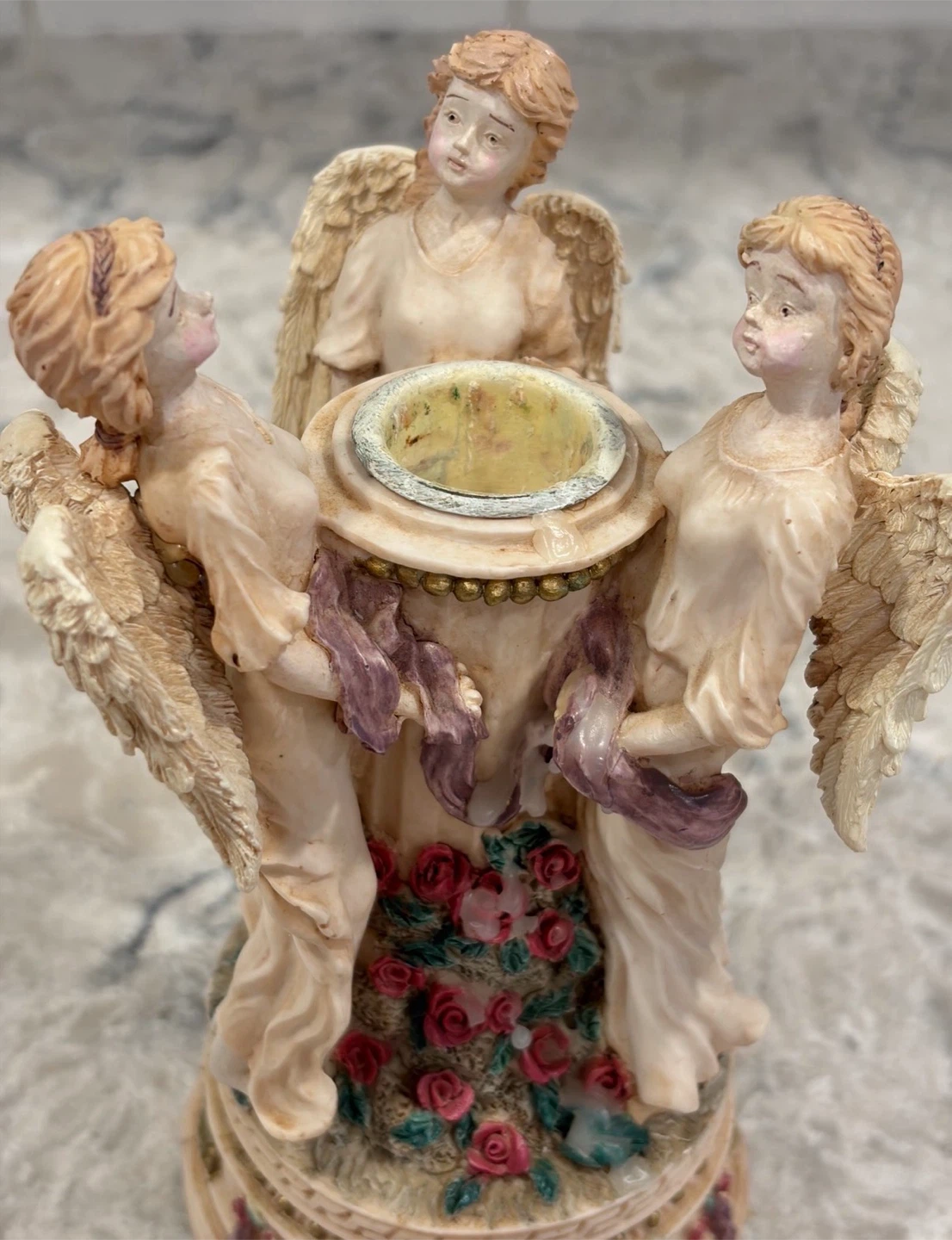 Vintage 3 Angel Resin Candle Holder – Cherub Figurine - photo 3