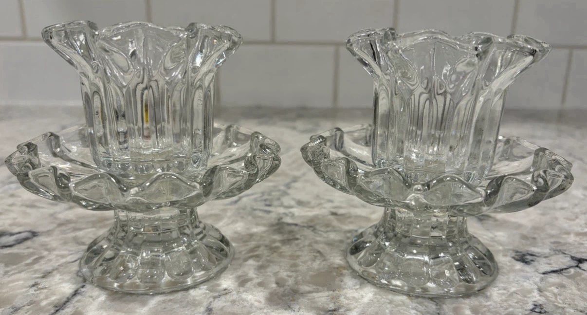 Vintage Pressed Glass Candle Holders Pair