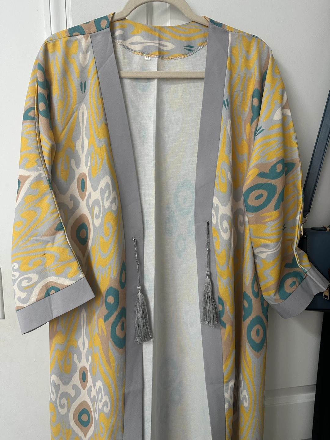 Yellow and Gray Patterned Kimono Robe
