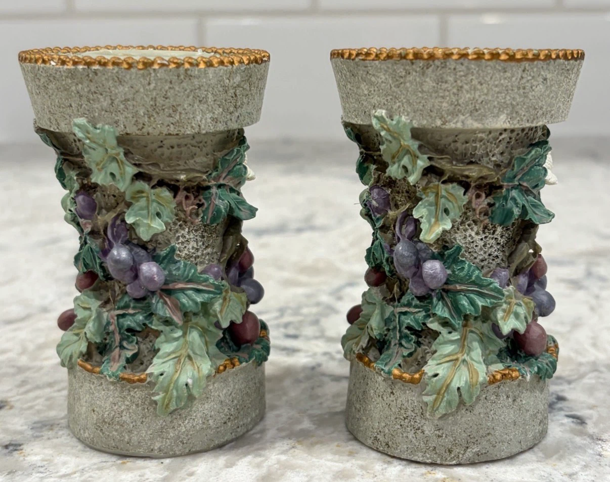 Vintage Dove & Grape Ceramic Candle Holders – Set of 2 - photo 2