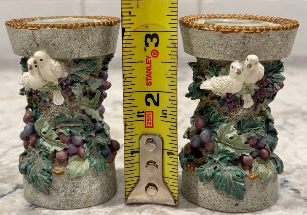 Vintage Dove & Grape Ceramic Candle Holders – Set of 2 - photo 4