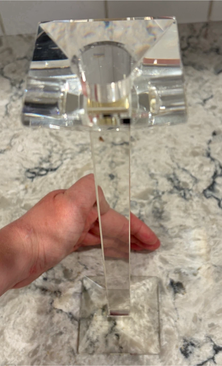 Tall Crystal Candlestick Holder – Modern Geometric Pedestal - photo 2