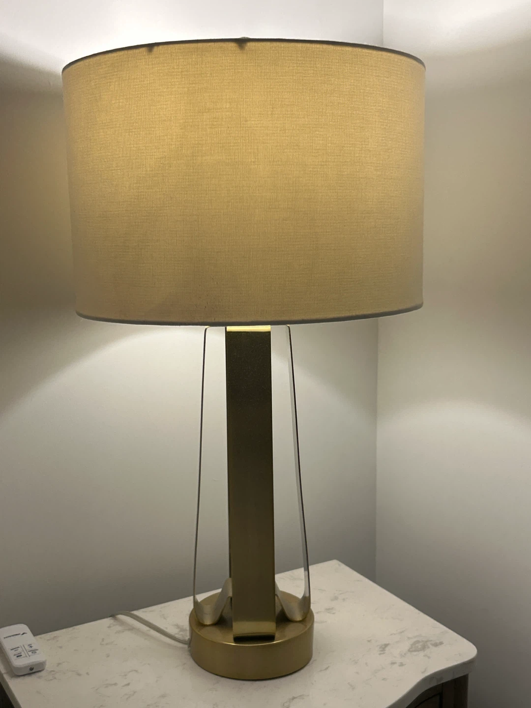 Pair of Gold Table Lamps with Drum Shade