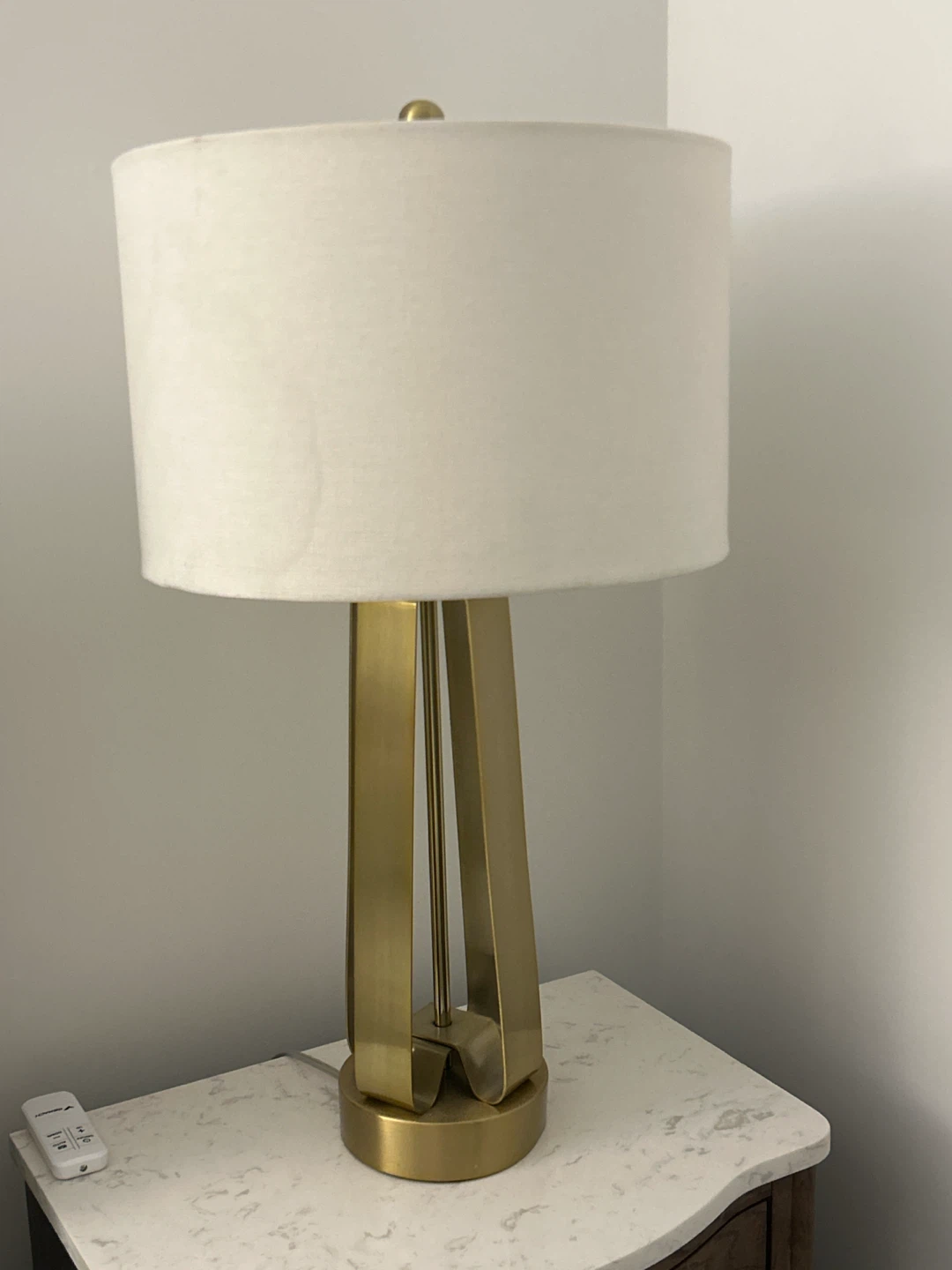 Pair of Gold Table Lamps with Drum Shade - photo 3