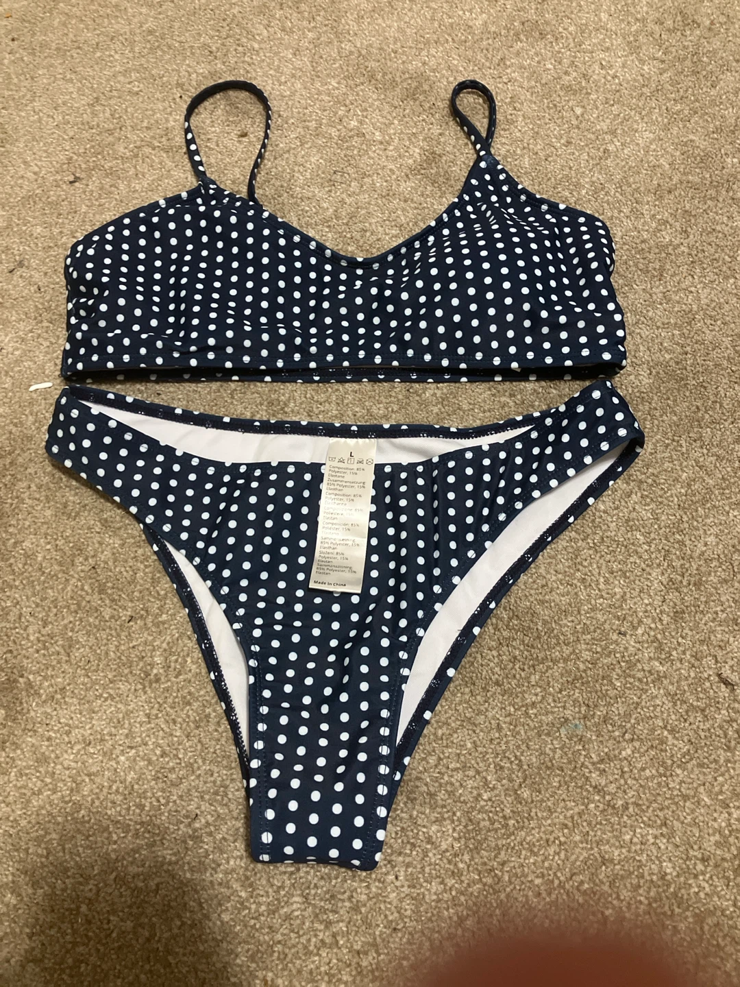 Navy Polka Dot Bikini Set - Size L