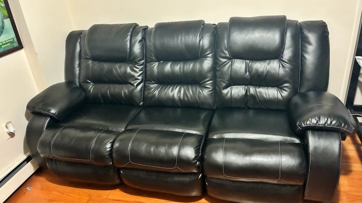 Black Faux Leather 3-Seater Recliner Sofa