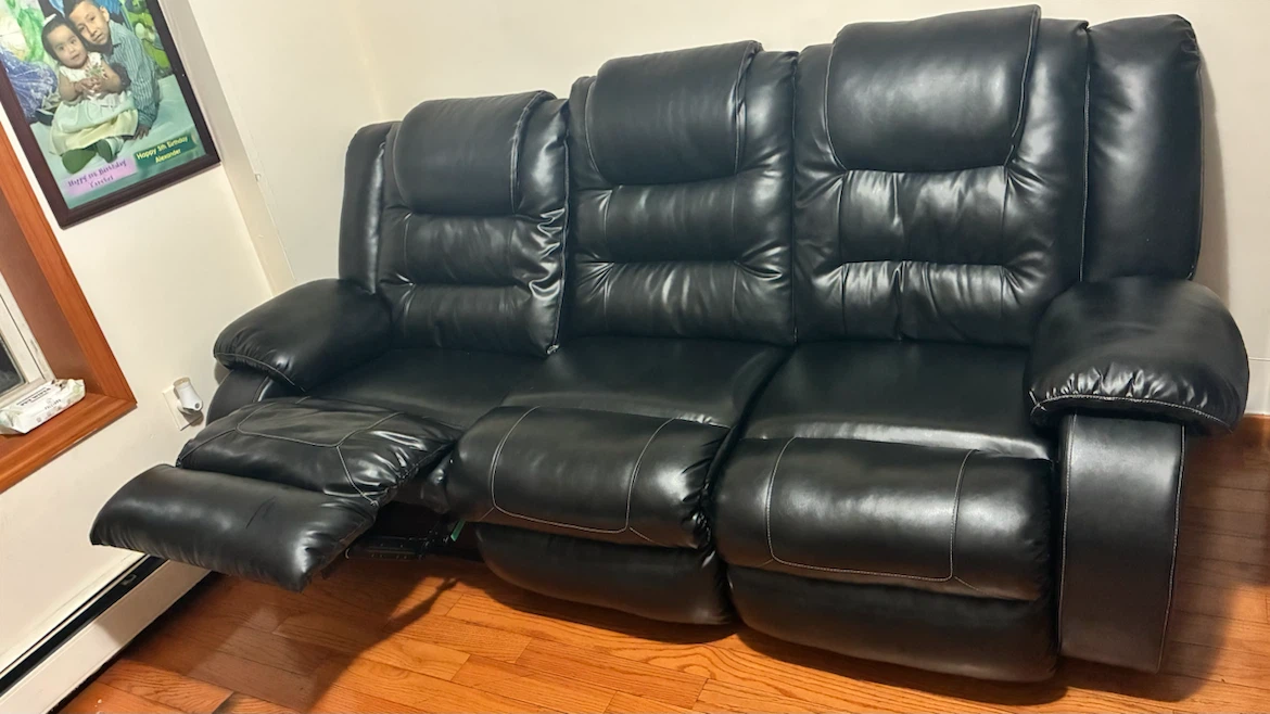 Black Faux Leather 3-Seater Recliner Sofa - photo 2