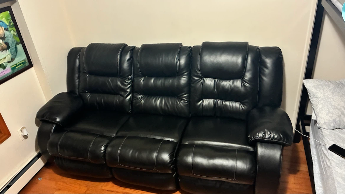 Black Faux Leather 3-Seater Recliner Sofa - photo 3