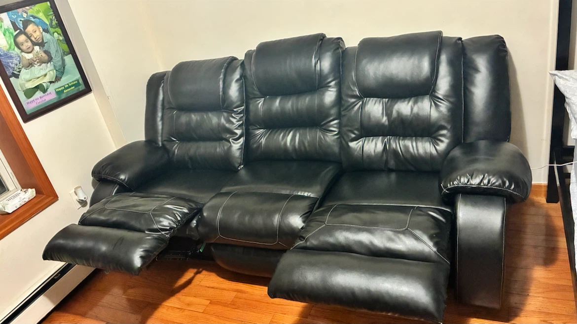 Black Faux Leather 3-Seater Recliner Sofa - photo 4