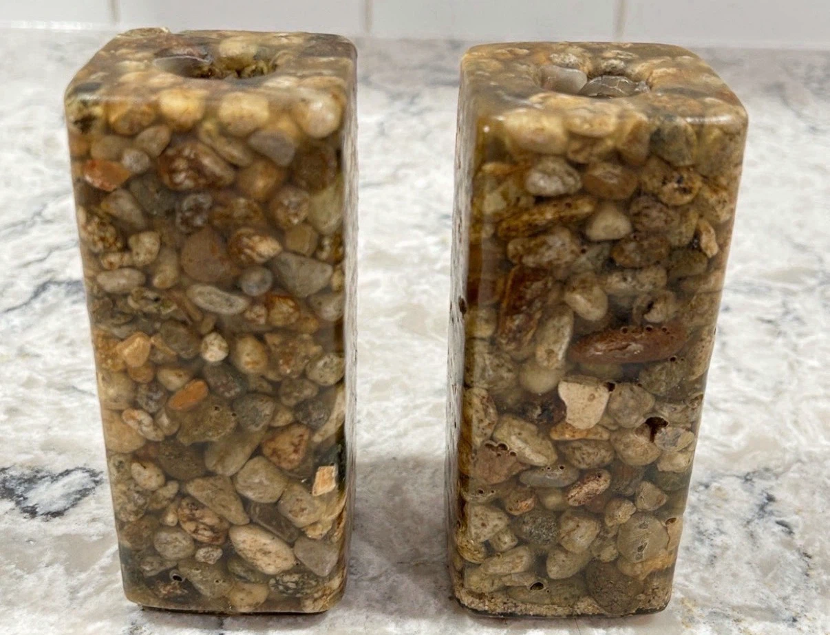 Pair of Vintage Stone Mill Designs Pebble Resin Candle Holders