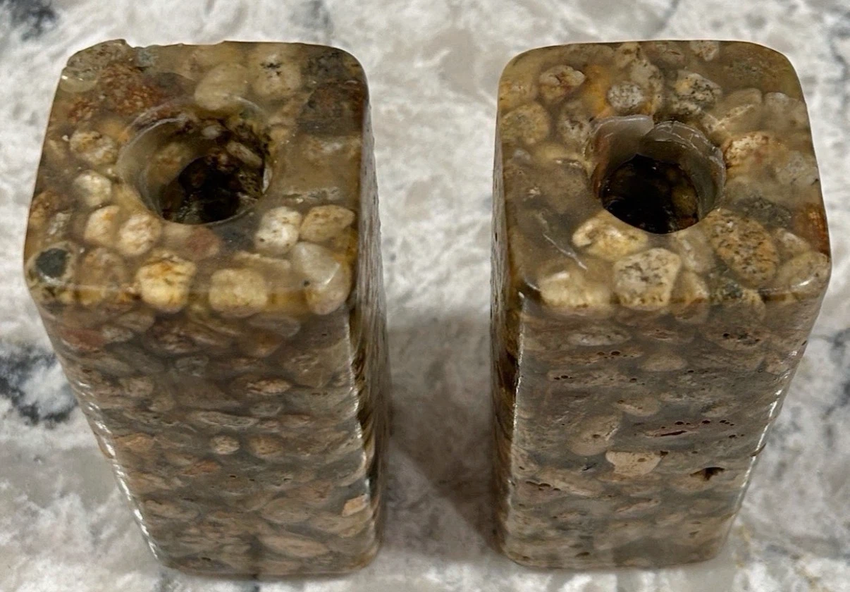 Pair of Vintage Stone Mill Designs Pebble Resin Candle Holders - photo 2