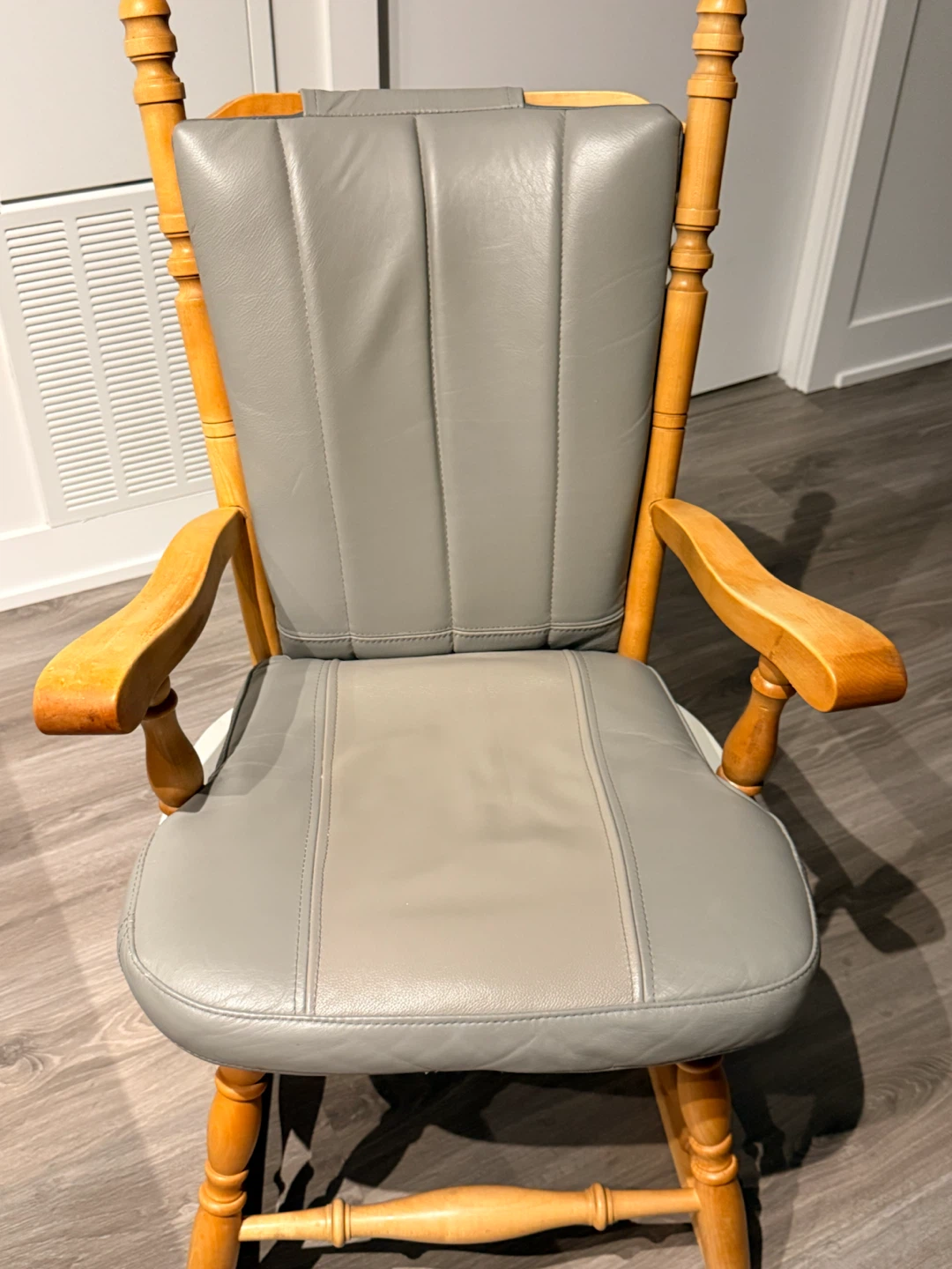 Traditional Solid Wood RChair with Padded Grey Leatherette