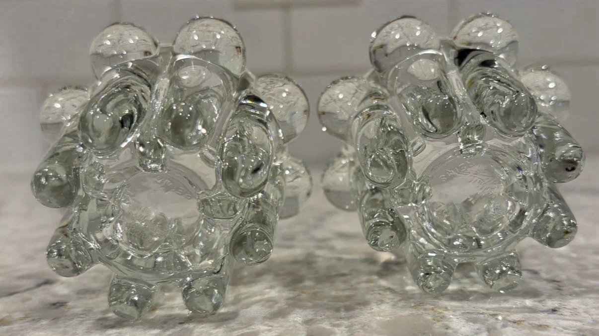Pair of Vintage Clear Glass Bubble Votive Candle Holders - photo 2