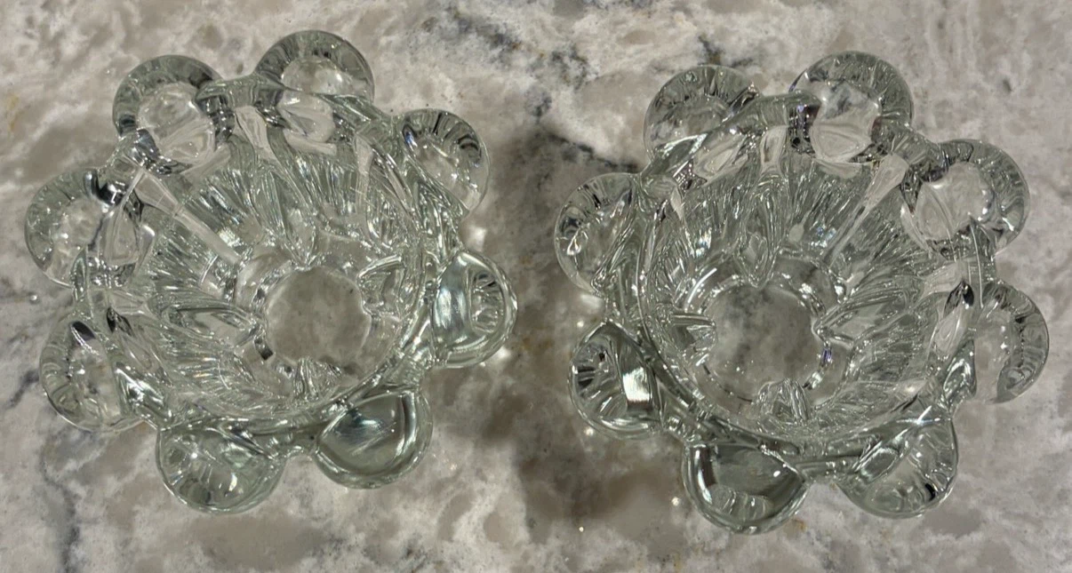 Pair of Vintage Clear Glass Bubble Votive Candle Holders - photo 3