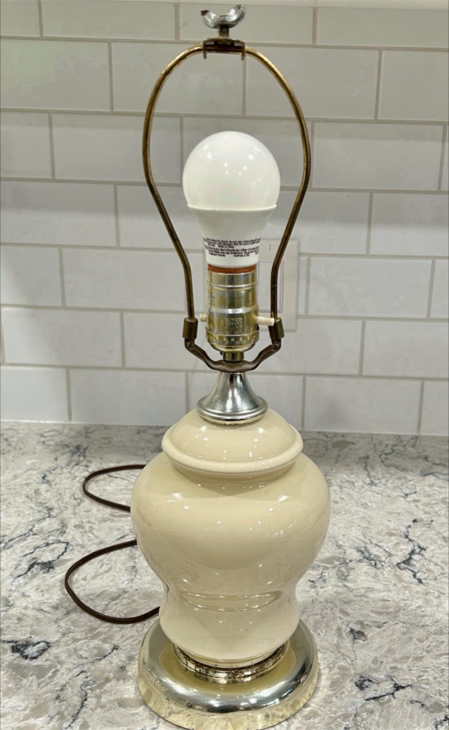 Vintage Cream Marbled Glass Table Lamp Base
