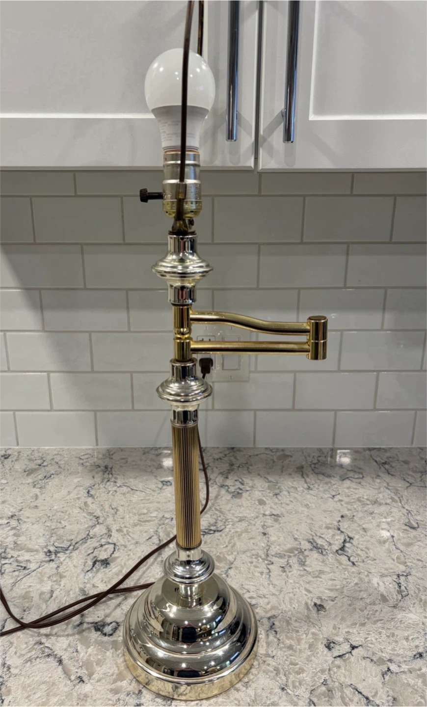 Vintage Brass & Chrome Swing Arm Table Lamp - photo 2