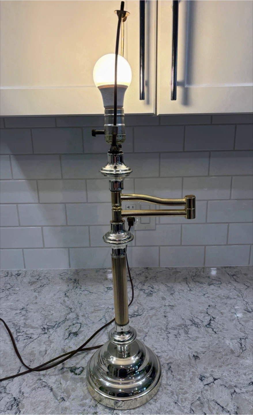 Vintage Brass & Chrome Swing Arm Table Lamp - photo 3