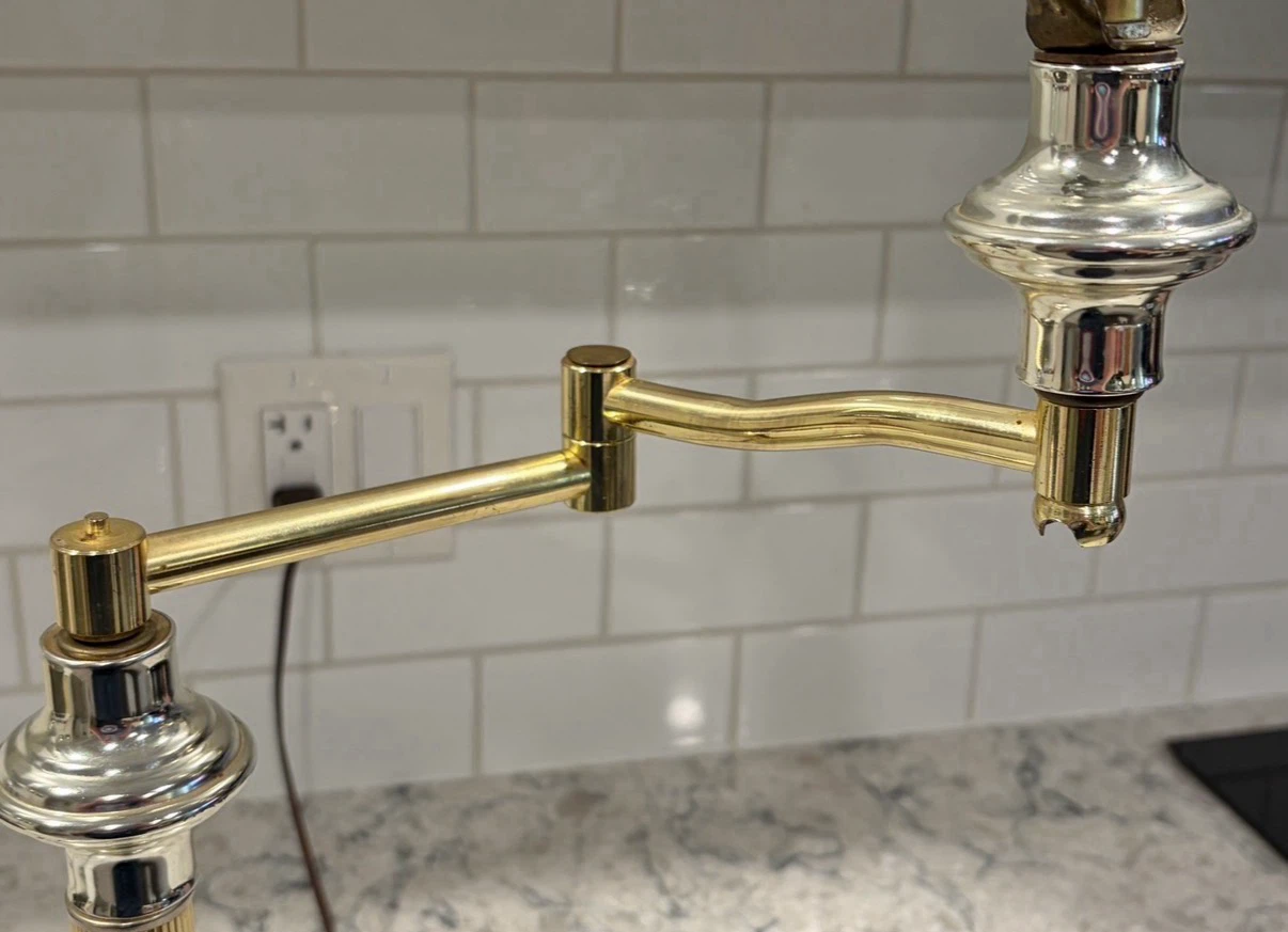 Vintage Brass & Chrome Swing Arm Table Lamp - photo 4