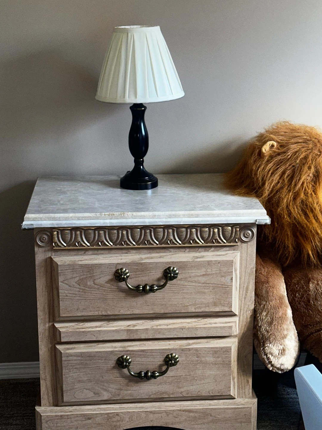 Solid Wood Nightstand with Marble Top - photo 5