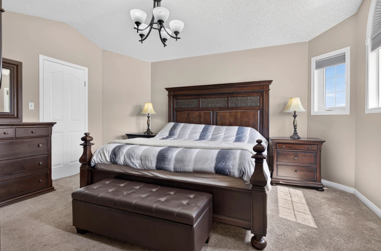 Dark Wood Bedroom Set - King Bed Frame, Dresser & Nightstand