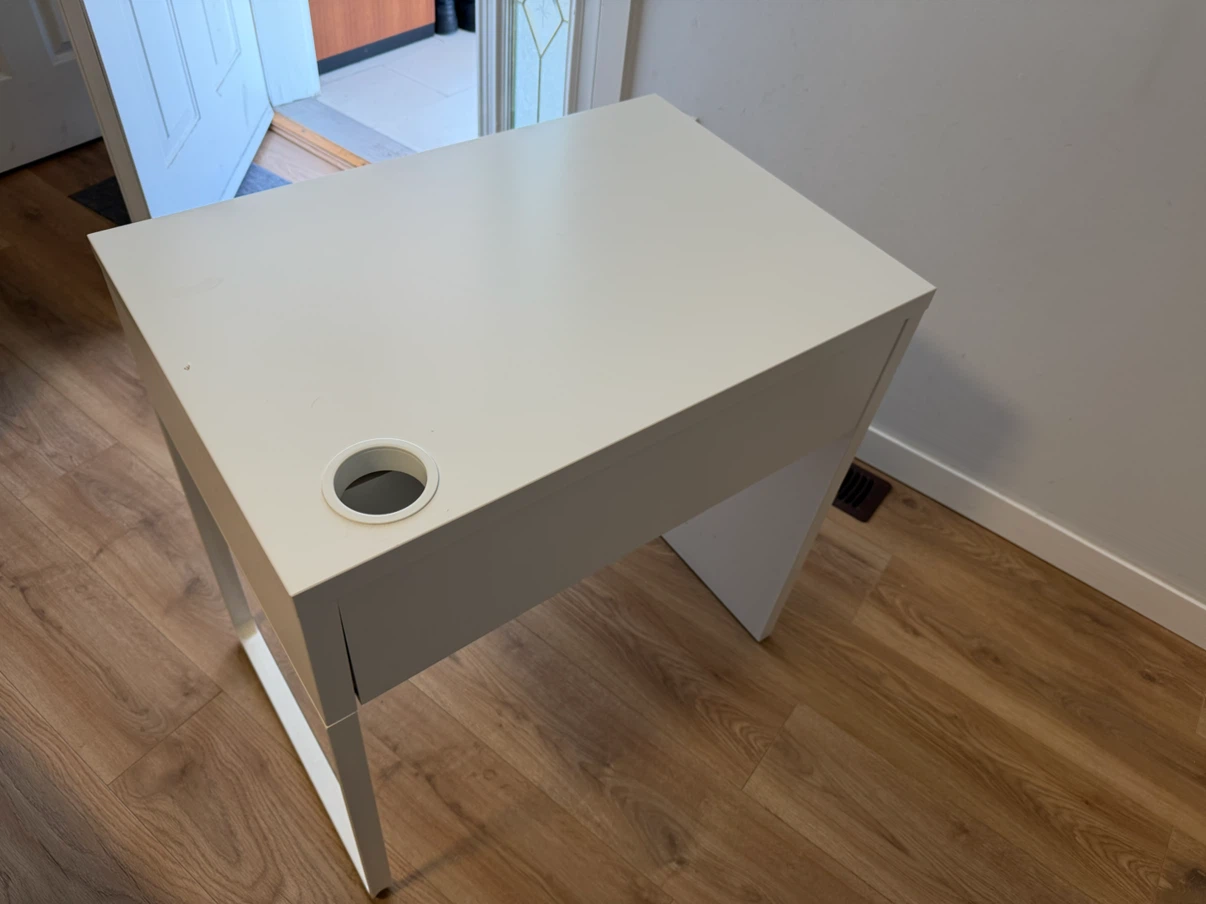 White Desk with Drawer and Cable Hole