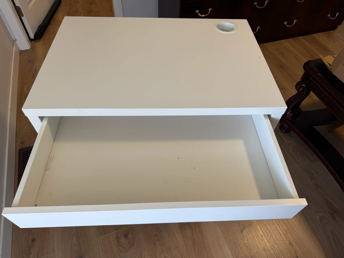 White Desk with Drawer and Cable Hole - photo 2