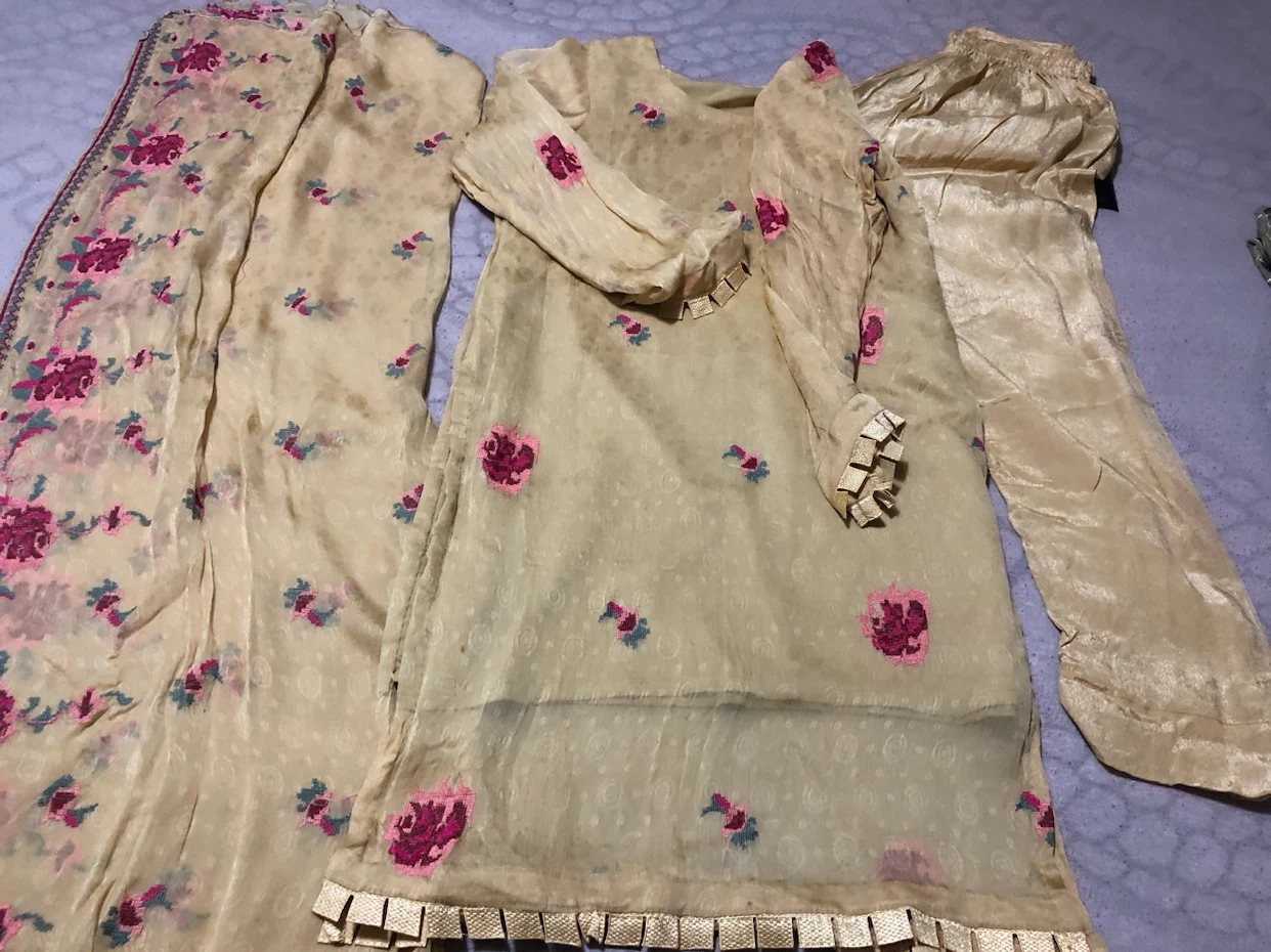 Beige Kurti with Pants and Scarf