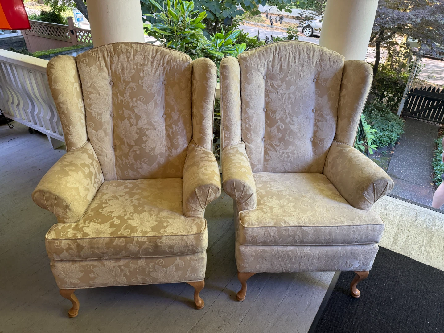Cream Floral Wingback Armchairs (Set of 2)