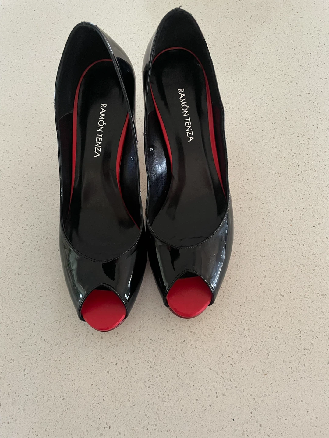 Ramon Tenza Black Patent Peep Toe Heels