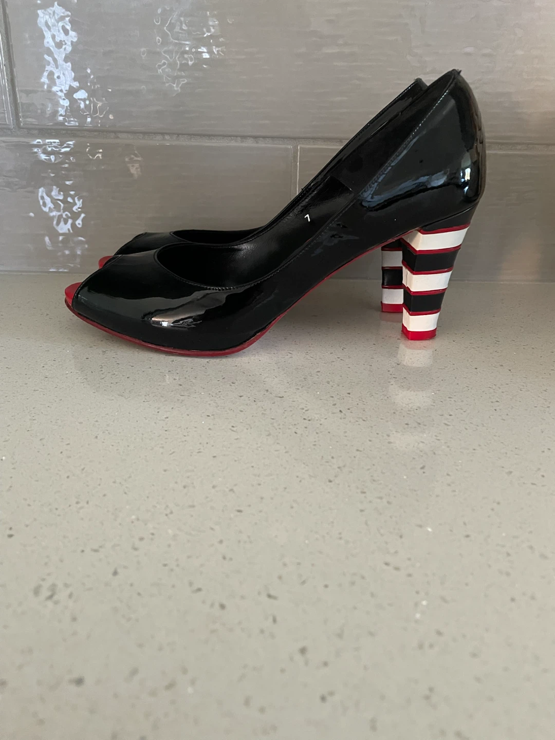 Ramon Tenza Black Patent Peep Toe Heels - photo 2