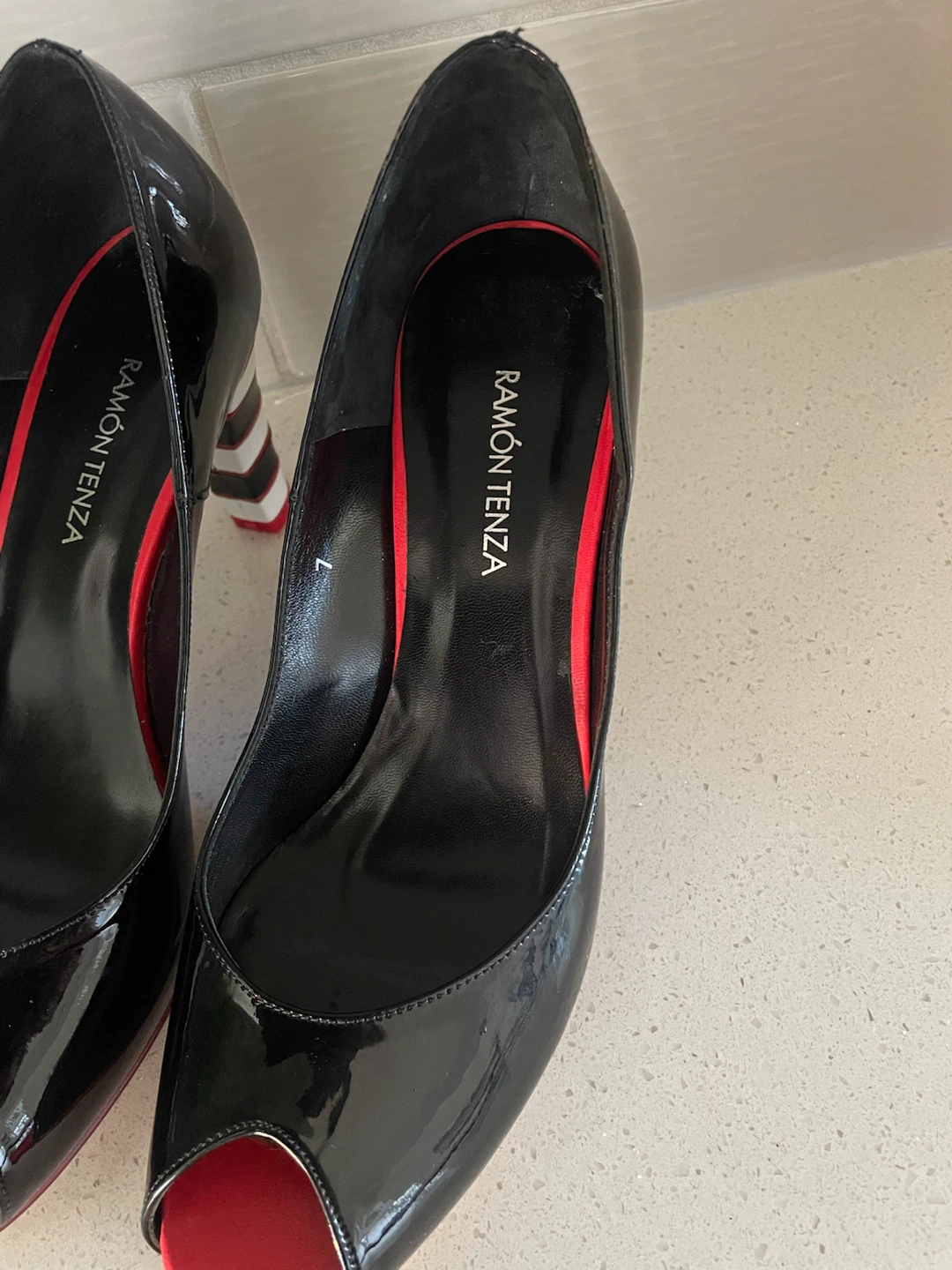 Ramon Tenza Black Patent Peep Toe Heels - photo 3