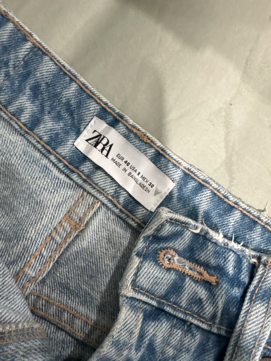 ZARA Light Wash Distressed Straight Leg Jeans