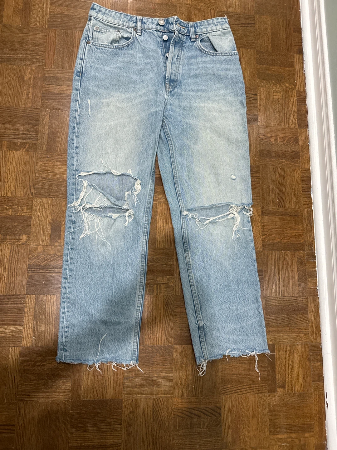 ZARA Light Wash Distressed Straight Leg Jeans - photo 2
