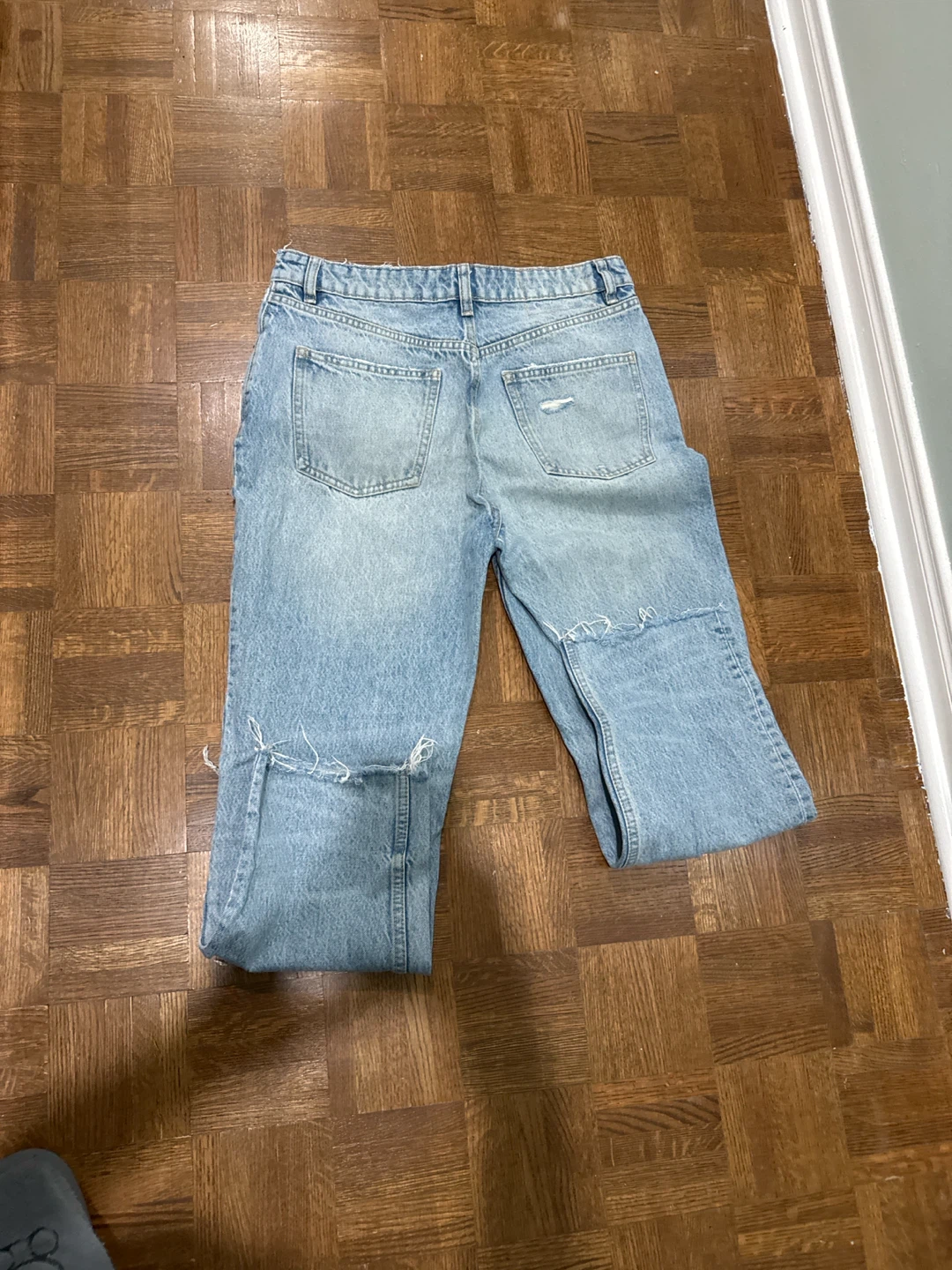 ZARA Light Wash Distressed Straight Leg Jeans - photo 3