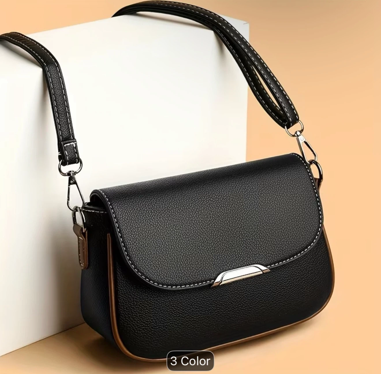 Black Faux Leather Crossbody Bag