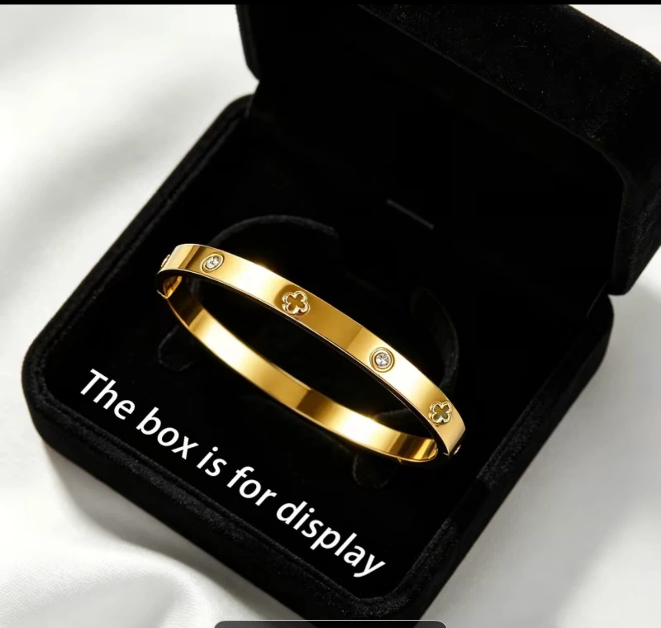 18K Plated Gold Tone Bangle Bracelet with Clover Detail