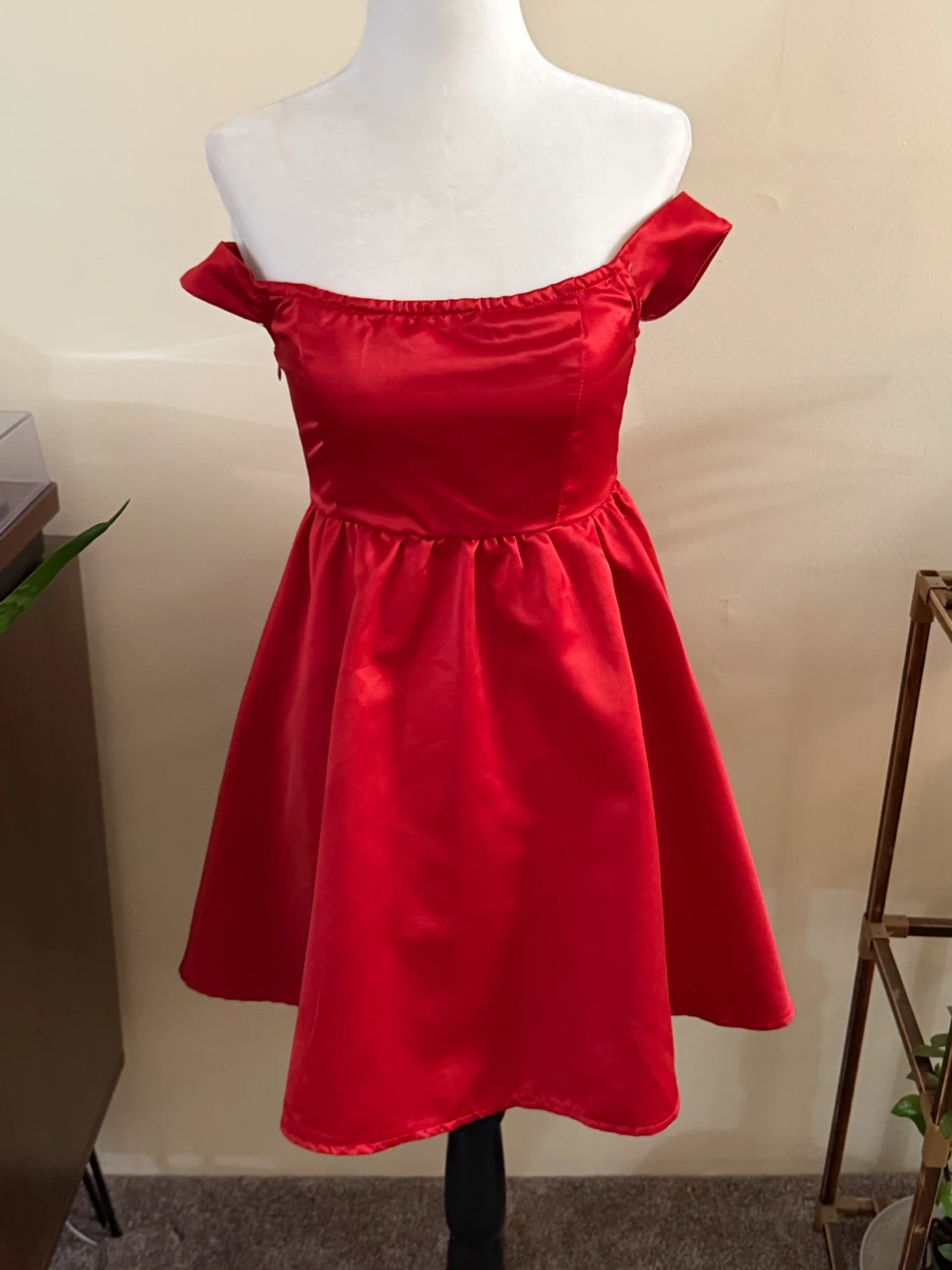 SHEIN Red Off-the-Shoulder Satin Dress XS