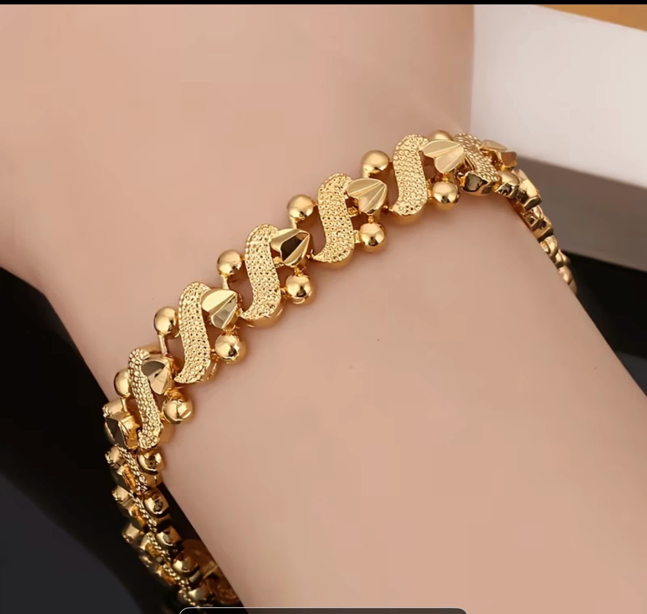 24K Plated Gold-toned Heart and Bead Chain Bracelet - photo 2