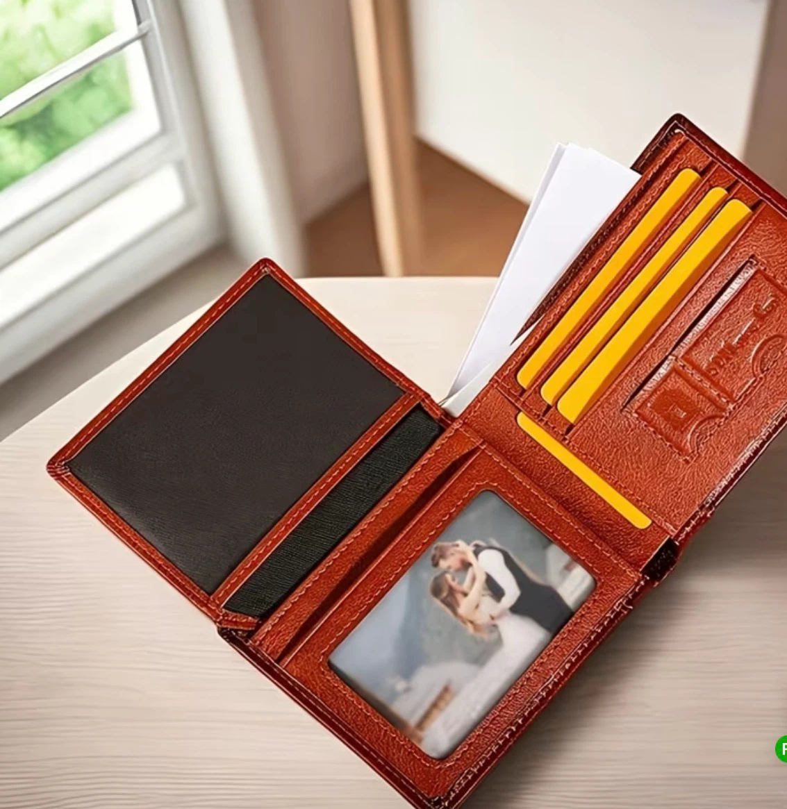 Leather Brown Bi-fold Wallet with Photo Window