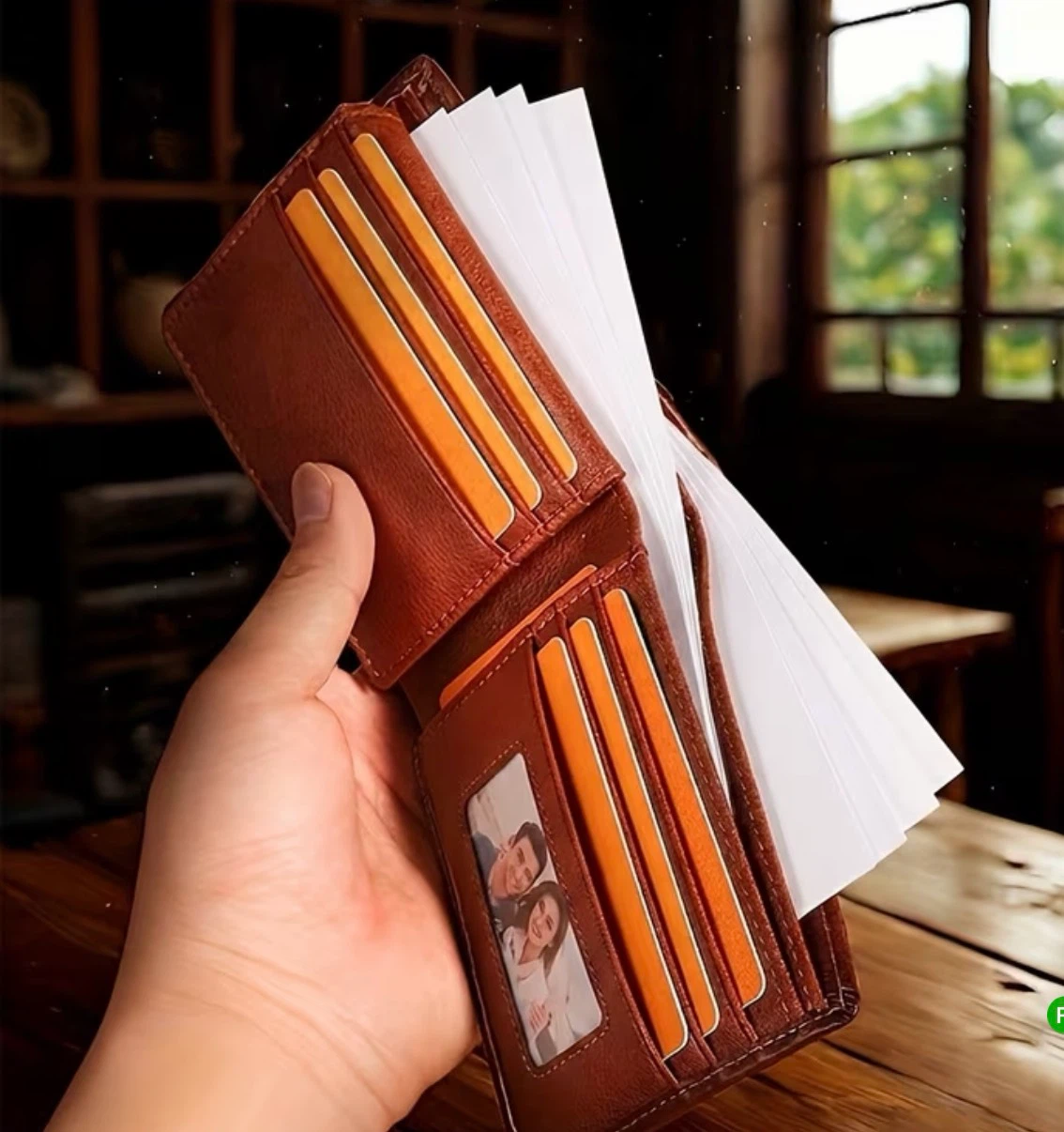 Leather Brown Bi-fold Wallet with Photo Window - photo 2