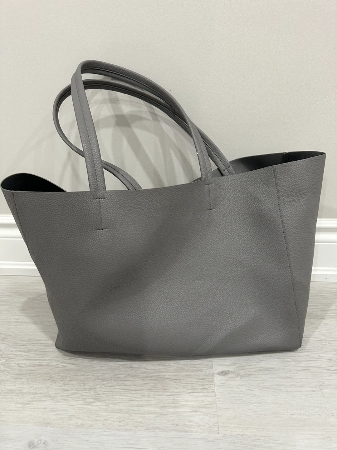 Grey Faux Leather Tote Bag