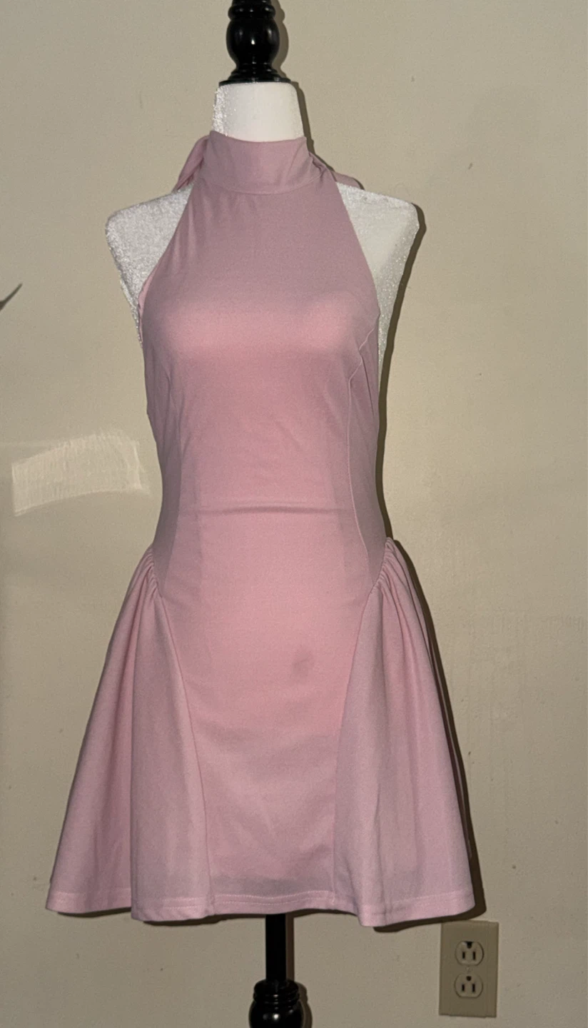 Pink Halter Neck Dress with Bow Tie - photo 2
