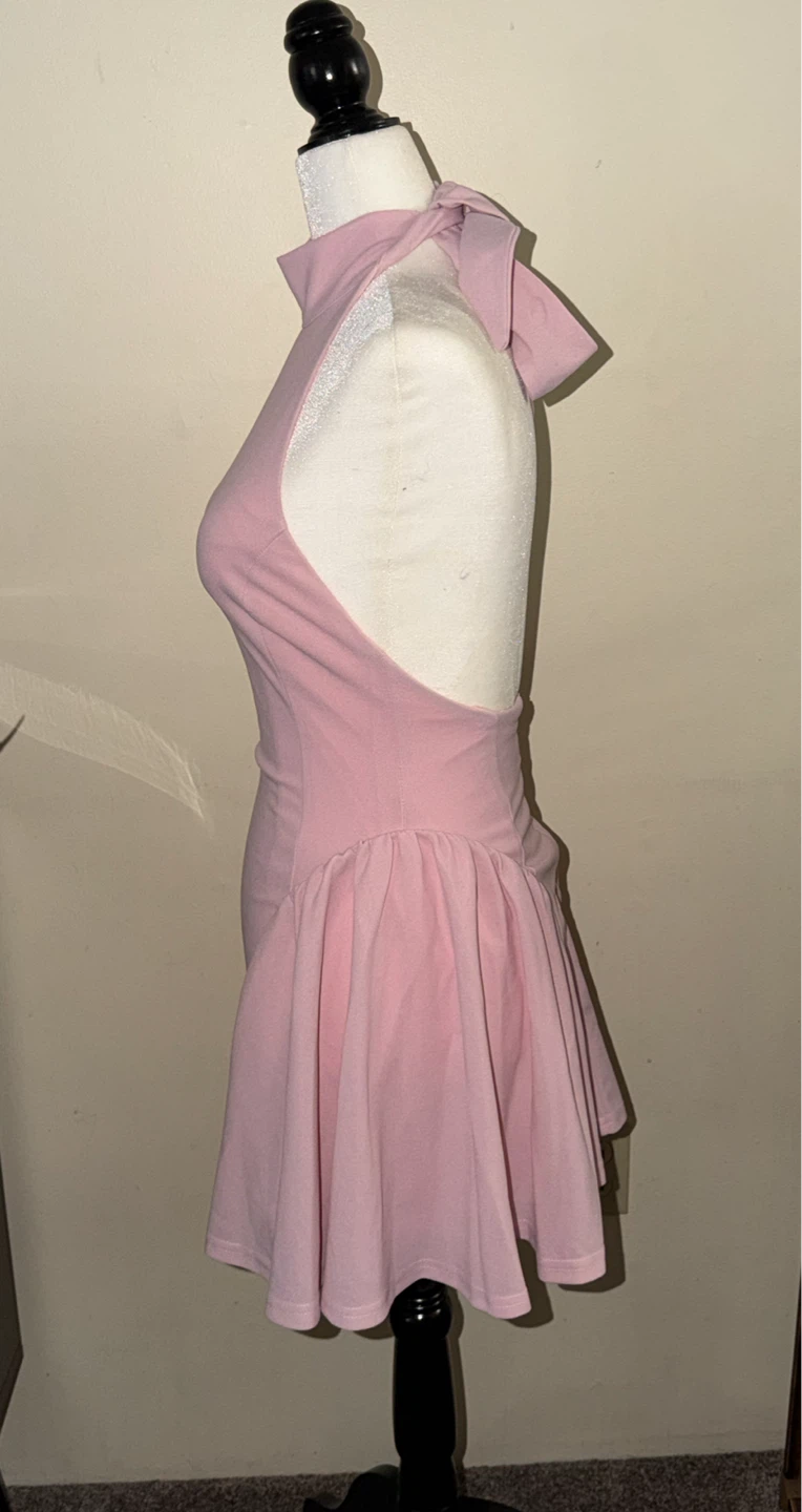 Pink Halter Neck Dress with Bow Tie - photo 4