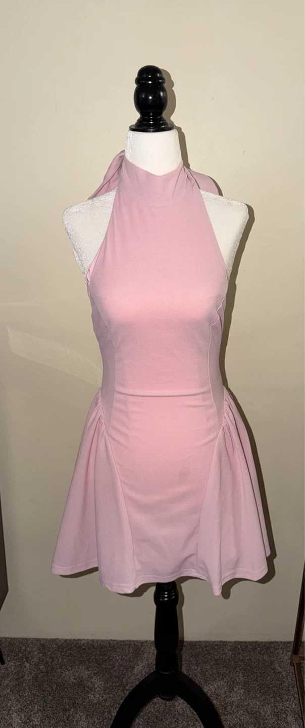 Pink Halter Neck Dress with Bow Tie - photo 5