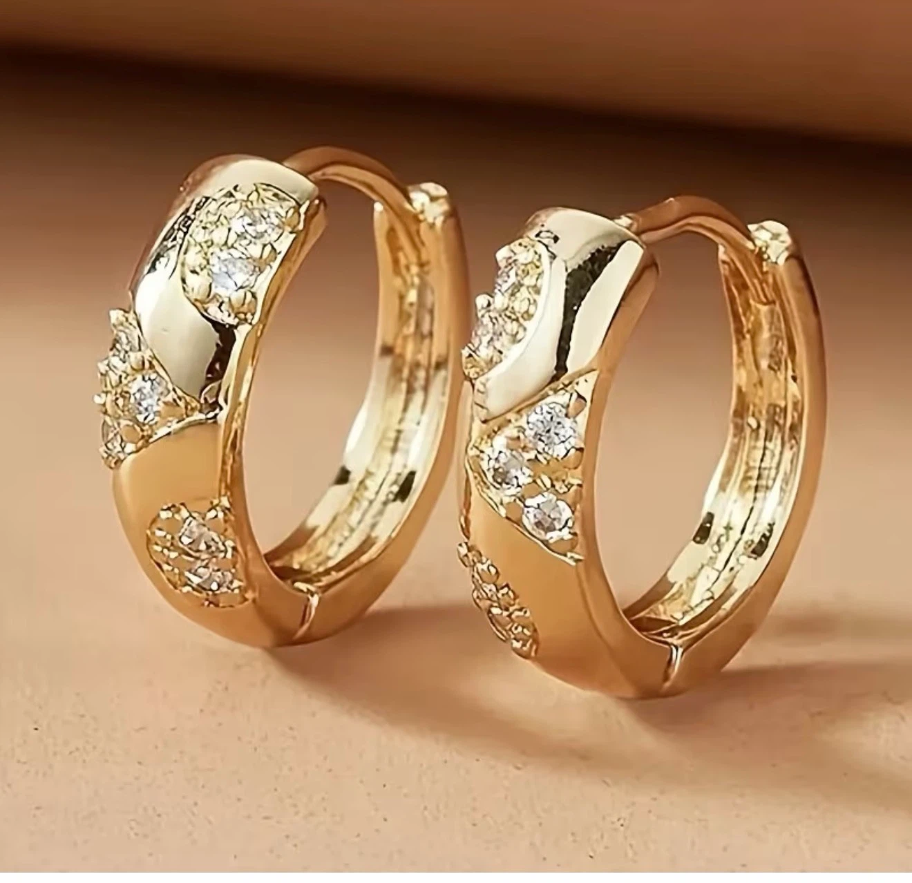 18K Plated Gold Huggie Hoop Earrings with Crystals