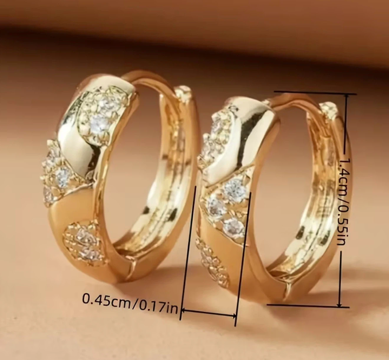 18K Plated Gold Huggie Hoop Earrings with Crystals - photo 2