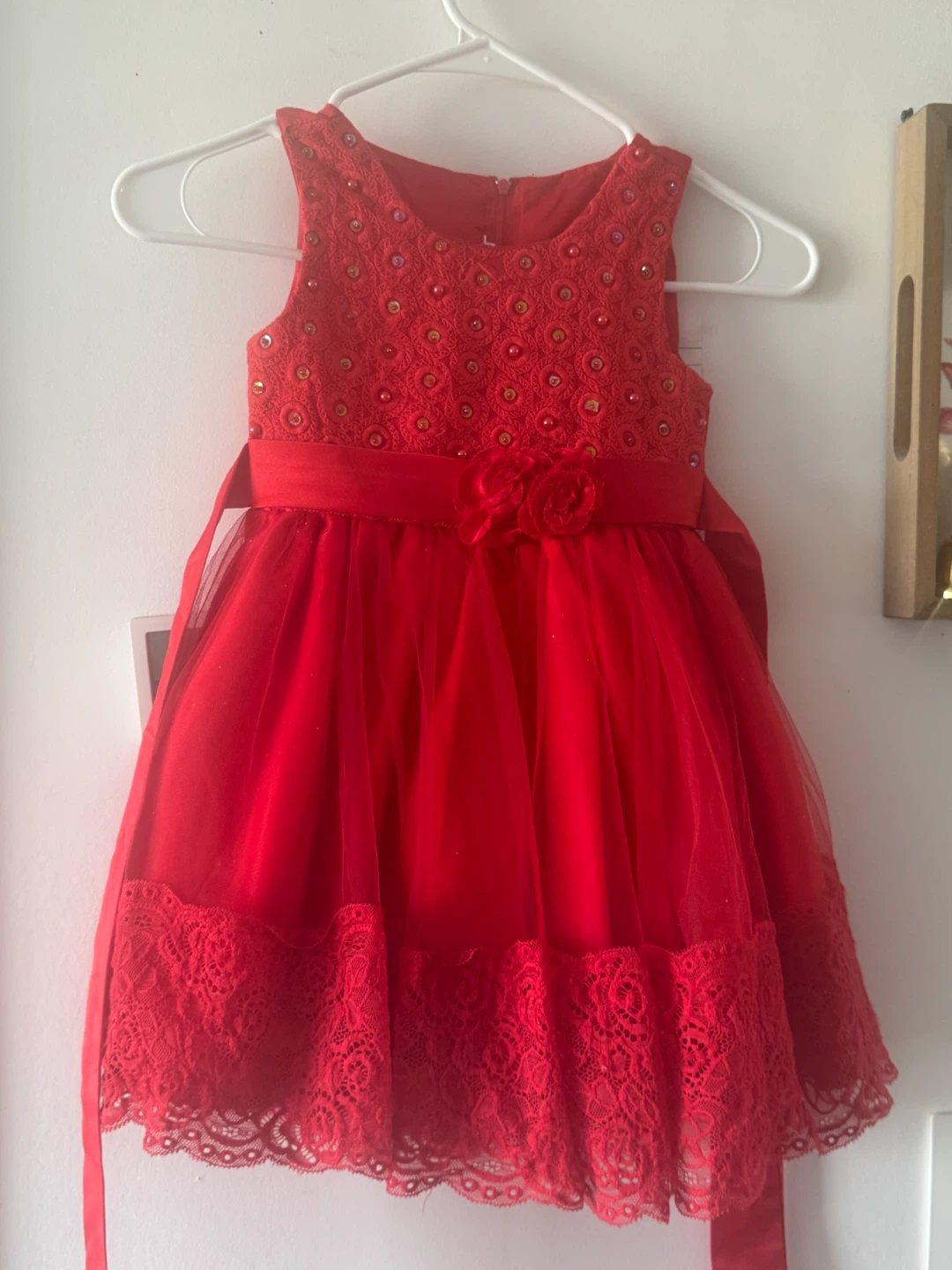 Girls Red Tulle Lace Party Dress - photo 2