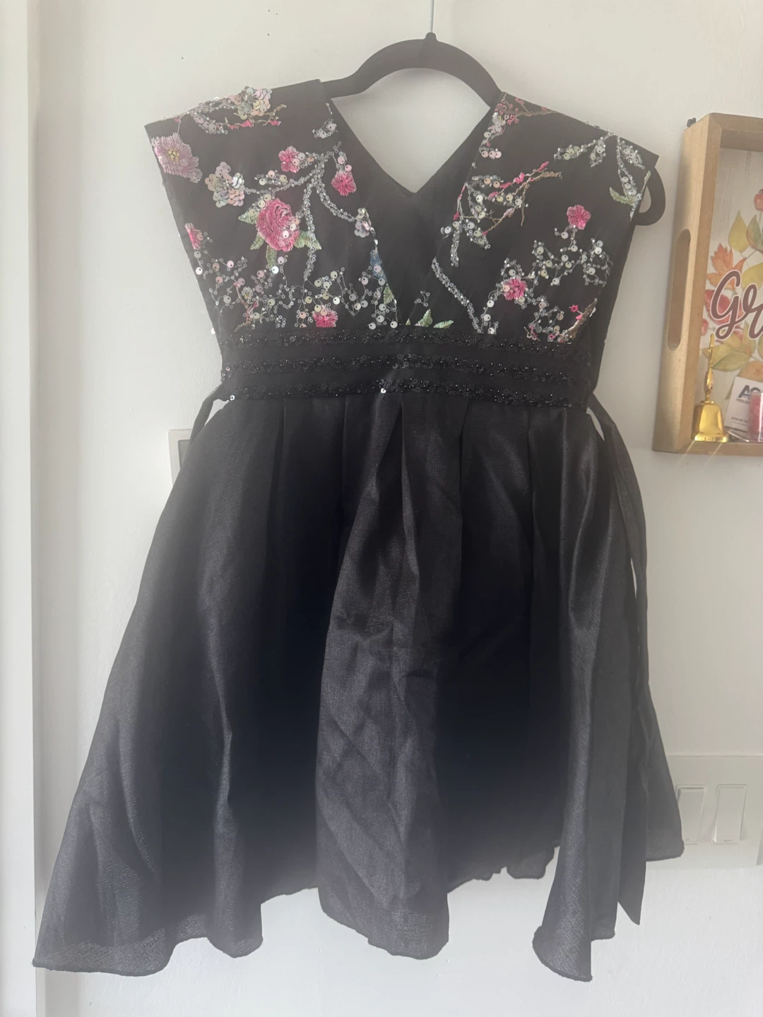 Black sequin floral party dress